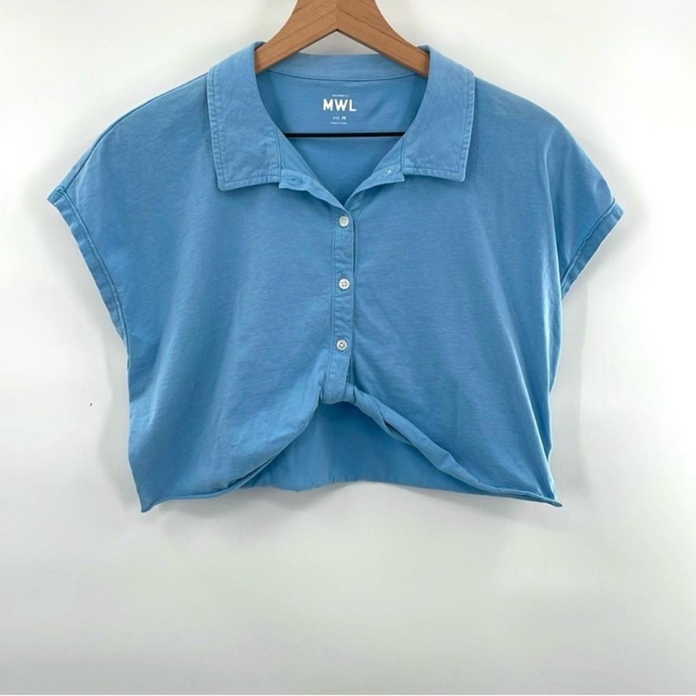 Madewell Blue Boxy Crop Polo Button Down